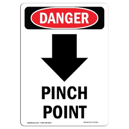Signmission OSHA Danger Sign, Pinch Point, 24in X 18in Aluminum, 18" W, 24" L, Portrait, OS-DS-A-1824-V-1716 OS-DS-A-1824-V-1716